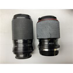 Collection of cameras and equipment, to include Minolta Dynax 2xi, Praktica MTL5B,  Ilford Vario, 'Sunactinon Auto Zoom 1:4.5 f=80-200mm' lens, 'Miranda 35-70mm 1:3.5-4.5 MC Macro' lens etc