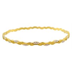  22ct gold bangle, with white gold bead highlights