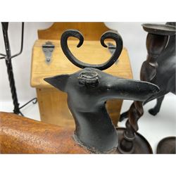 Wooden candle box, together with two barley twist candlesticks, carved duck and other collectables 