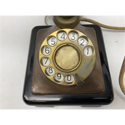 Vintage Belgium Bakelite and copper telephone ,with brass dial and Bakelite receiver, H24cm 