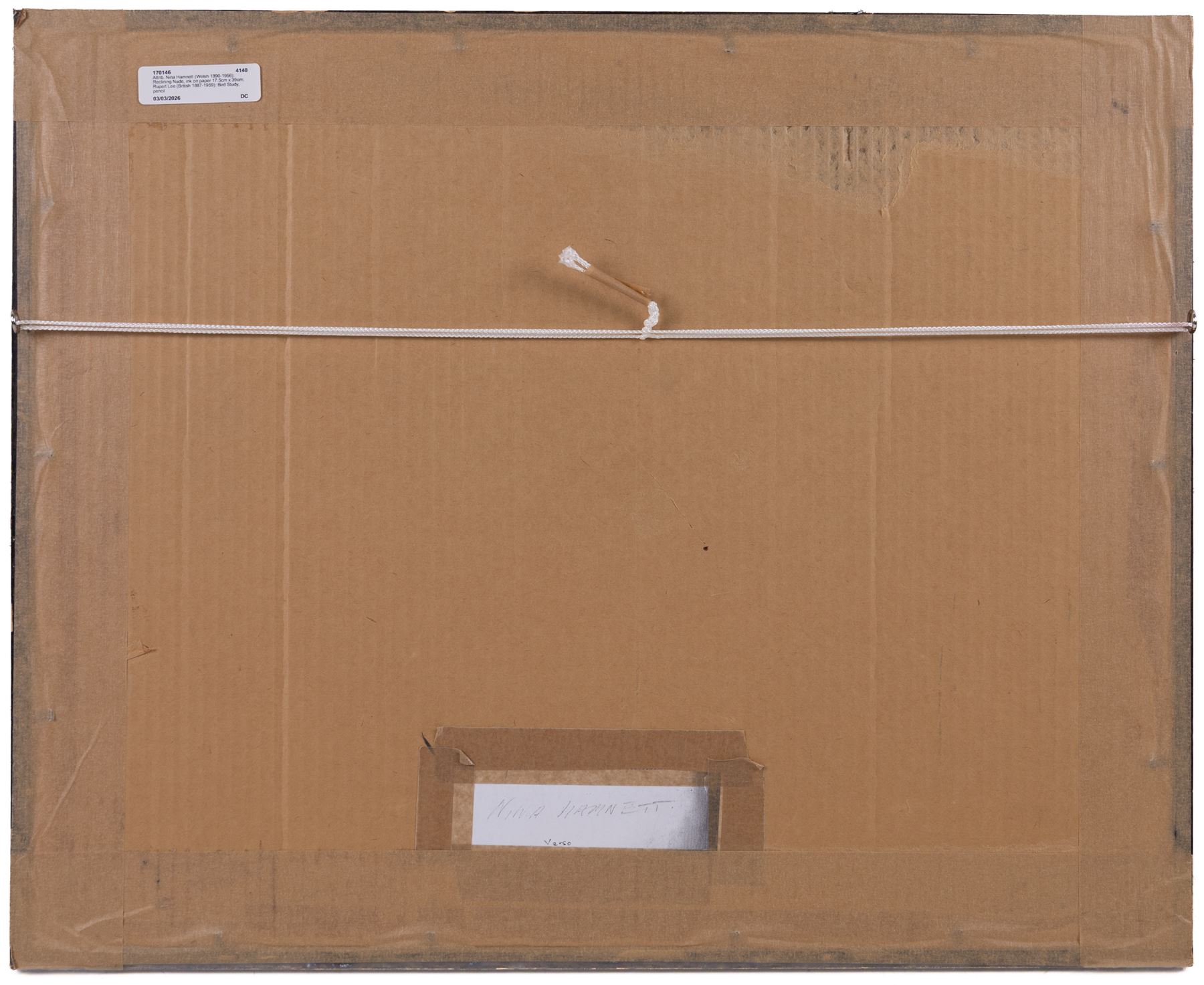 Attrib. Nina Hamnett (Welsh 1890-1956): Reclining Nude, ink on paper 17.5cm x 39cm; Rupert Lee (British 1887-1959): Bird Study, pencil on paper signed, unglazed. The Court Gallery label verso 12cm x 20cm (2)