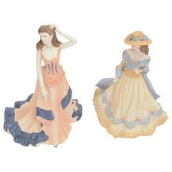 Eighteen Coalport Age of Elegance bisque figurines, including Brighton Promenade, Kensington Parade, Spring Pageant and Mandarin Crescent, mostly boxed
