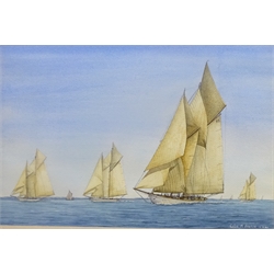  Racing Schooners 'Adela Meteor III etc.', watercolour signed and dated by Colin M Baxter (British 1963-) 15.9.84, titled verso 24cm x 37cm   