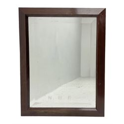 Railway interest - rectangular wall mirror with mahogany frame, the bevelled glass panel  frosted with N.B.R. initials 59 x 46.5cm overall