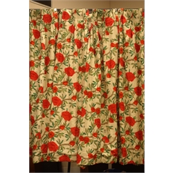  Two pairs of pleated and thermal lined curtains in floral patterned carnations fabric, by 'Swags & Tails of York', W180cm, fall - 220cm  