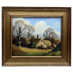 Vincent Selby (British 1919-2004): Cottage in the Woods, oil on board signed 15cm x 19cm