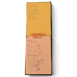1987 Rugby Union World cup autograph book, with signatures of teams including New Zealand, Wales, Ireland, Tonga, Romania, Italy, Canada and Australia