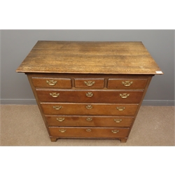  18th century oak chest, three short drawers and four long graduating drawers, bracket feet, W102cm, H110cm, D53cm  