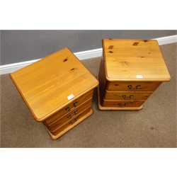  Pair polished pine bedside chests, W46cm, H59cm, D39cm  