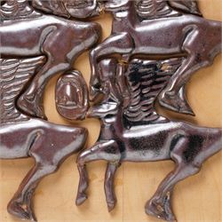 Mounted glazed tiles of the Assyrian god Ashur 38cm x 48cm overall