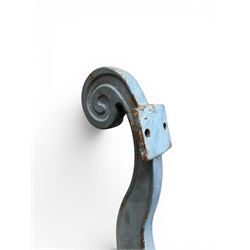 Set of three mid-20th century cast iron towns and park bench ends, scrolling pediment over arched stretchers, length to be altered as desired