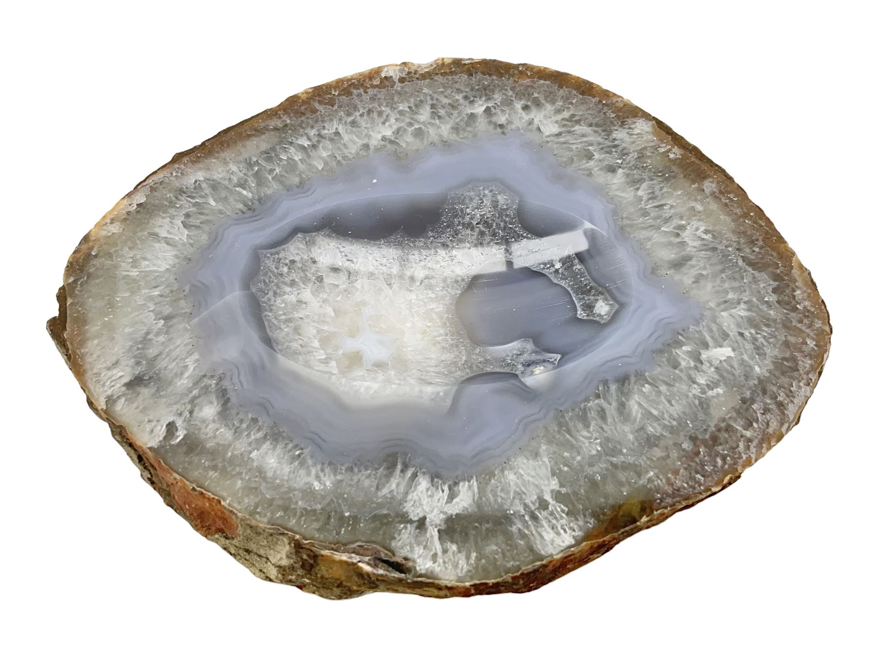 Polished agate geode stone dish, with rough edges, H16cm, L28cm