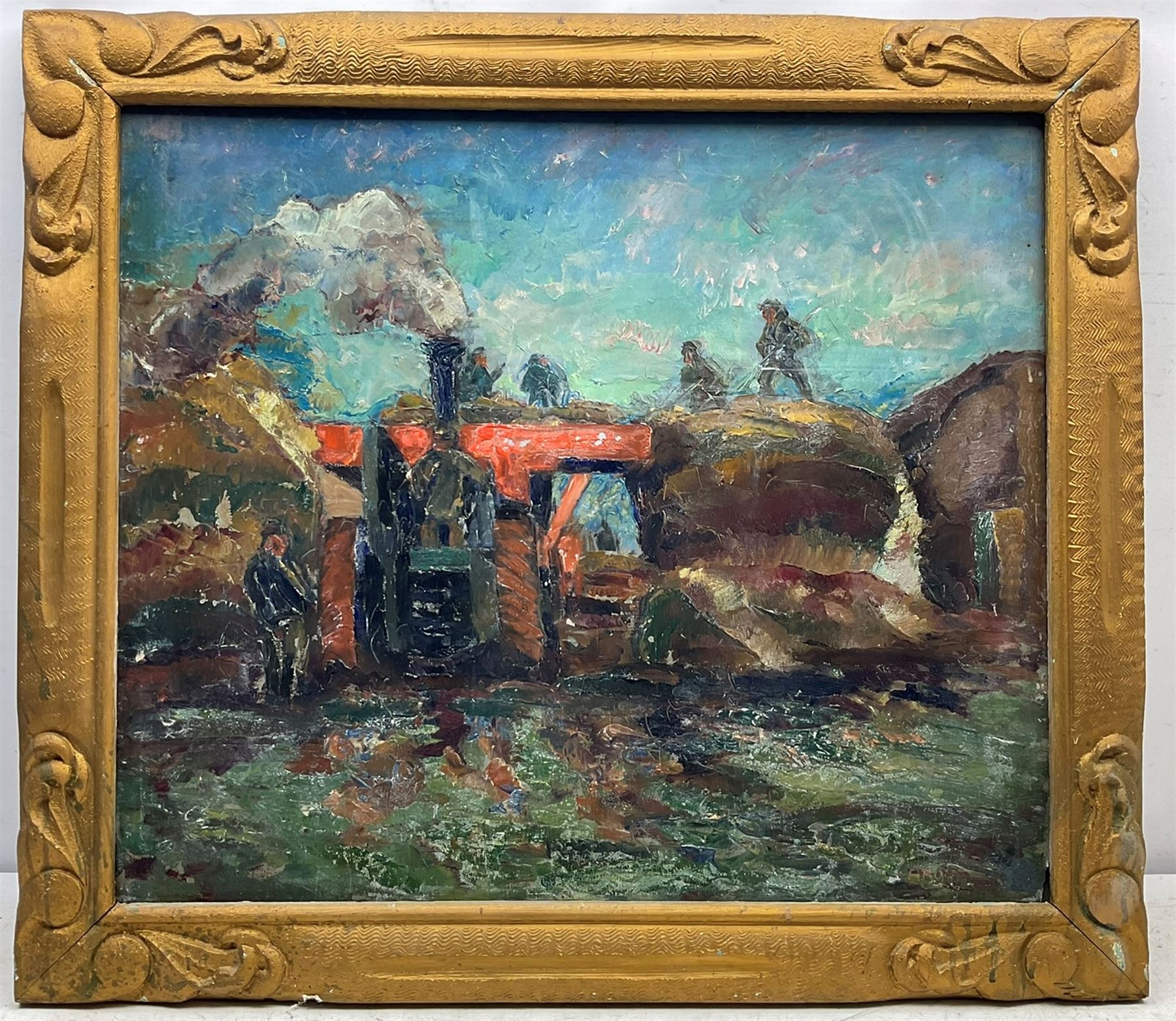 James Arundel (British 1875-1960): 'Threshing - Lincolnshire', oil on panel signed, titled and dated 1939 verso 59cm x 69cm
Provenance: exh. Wakefield City Art Gallery 'Seventeenth West Riding Artists Exhibition', labelled verso with artist's Bradford address