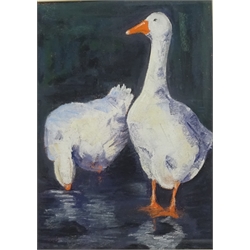  Geese, pair of 20th century pastels, one signed with initial AH 38cm x 28cm (2)  