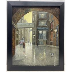 Steven Scholes (Northern British 1952-): 'The Clink' Clink Street Southwark London 1962, oil on canvas signed, titled verso 49cm x 39cm