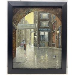 Steven Scholes (Northern British 1952-): 'The Clink' Clink Street Southwark London 1962, oil on canvas signed, titled verso 49cm x 39cm