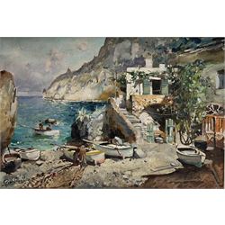 Felice Giordano (Italian 1880-1964): 'Small Harbour in Capri', oil on canvas signed 35cm x 49cm