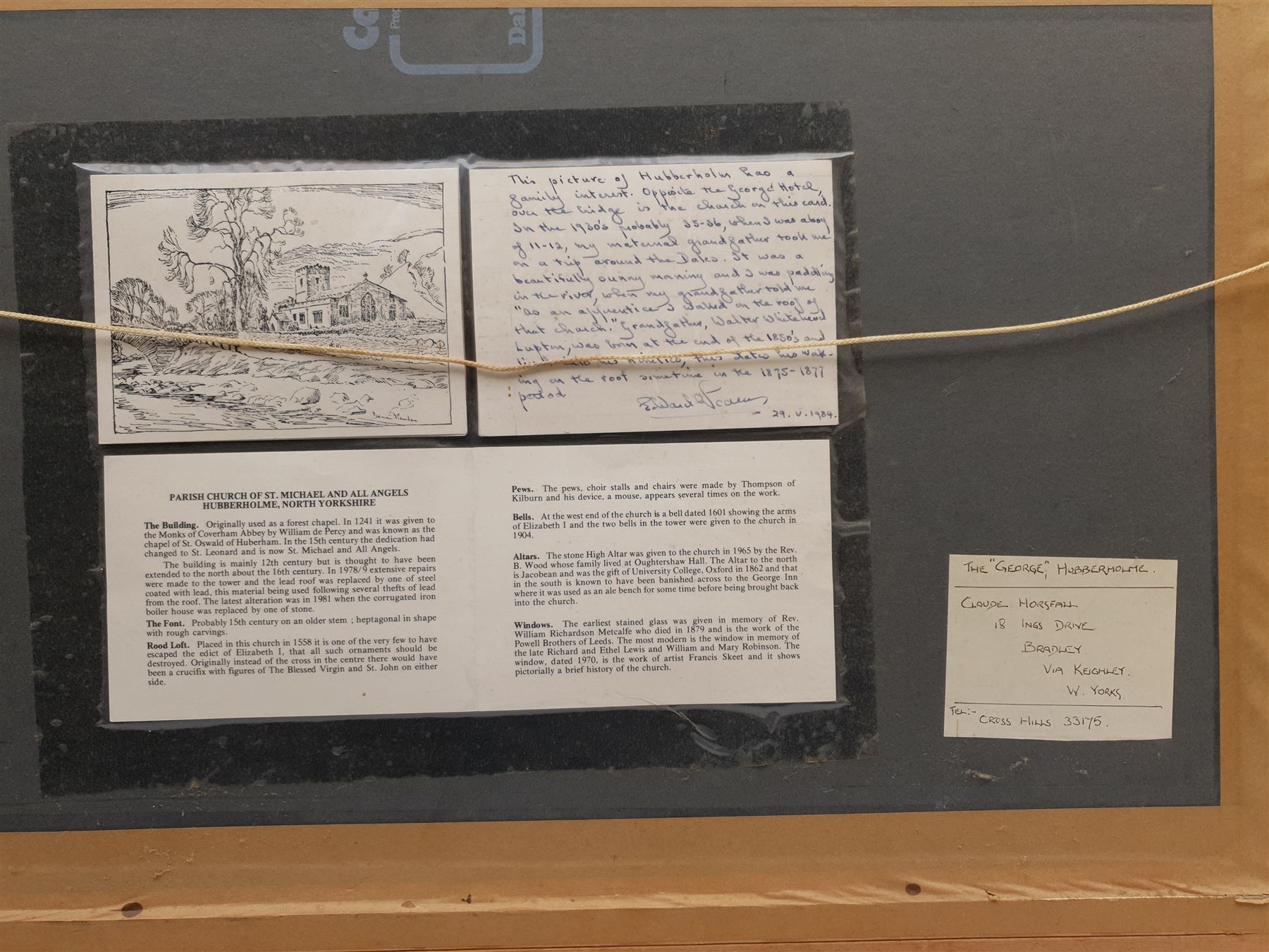 Claude Horsfall (British 1907-2003): 'The George Inn Hubberholme', oil on board signed and dated '83, titled and extensively inscribed with artist's Keighley address verso 36cm x 60cm