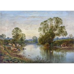 George Alexander (British 1832-1913): Cattle Watering at 'The River Wharfe Tadcaster', oil...