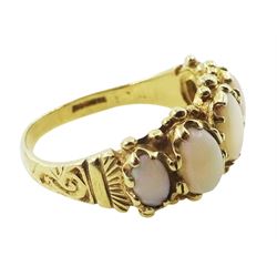 9ct gold graduating five stone opal ring, hallmarked