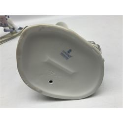 Three Lladro figures, Faithful Steed no 5769, Best Foot Forward no 5738 and Lambkins no 5469, all with original boxes, largest example H21cm 