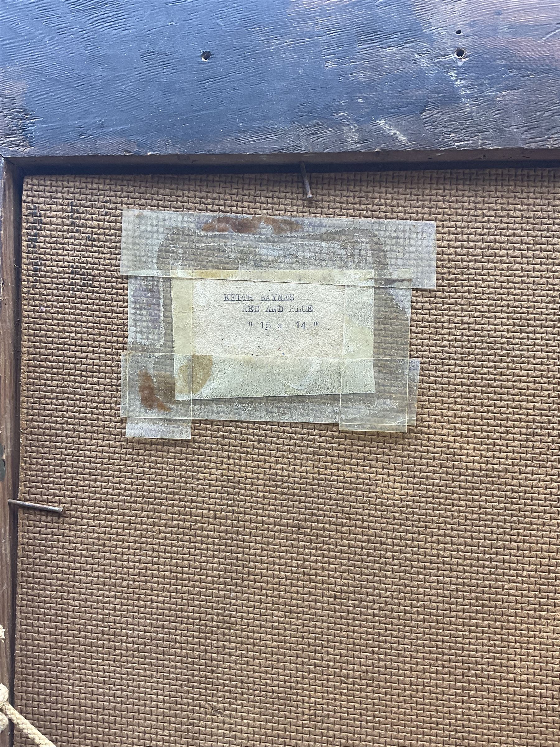 Keith Stuart Baynes (British 1887-1977): 'Red and Blue' Still Life of Flowers in a Vase, oil on board unsigned, labelled verso 45cm x 35cm