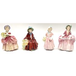 Four Royal Doulton figures, comprising Cissie HN1809, Bo Peep HN1811, Tinkle Bell HN1677, and Linda HN2106.