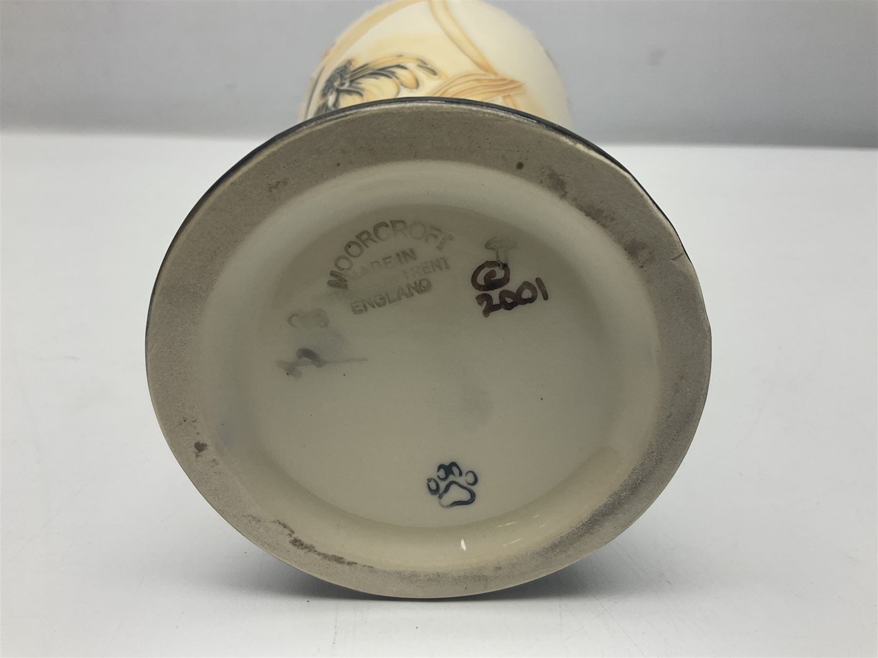 Moorcroft Cornflower pattern vase with fluted rim, by Anji Davenport, with impressed and printed mark beneath 