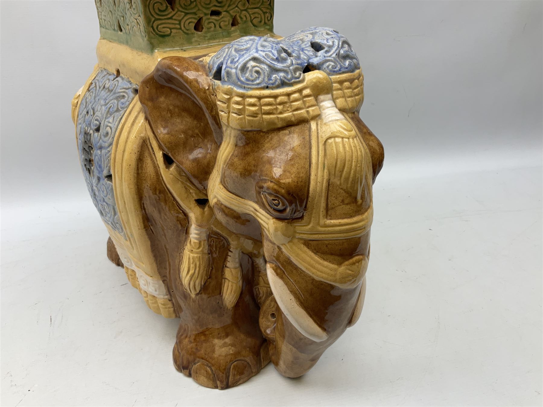 Oriental glazed ceramic elephant garden seat, H41cm