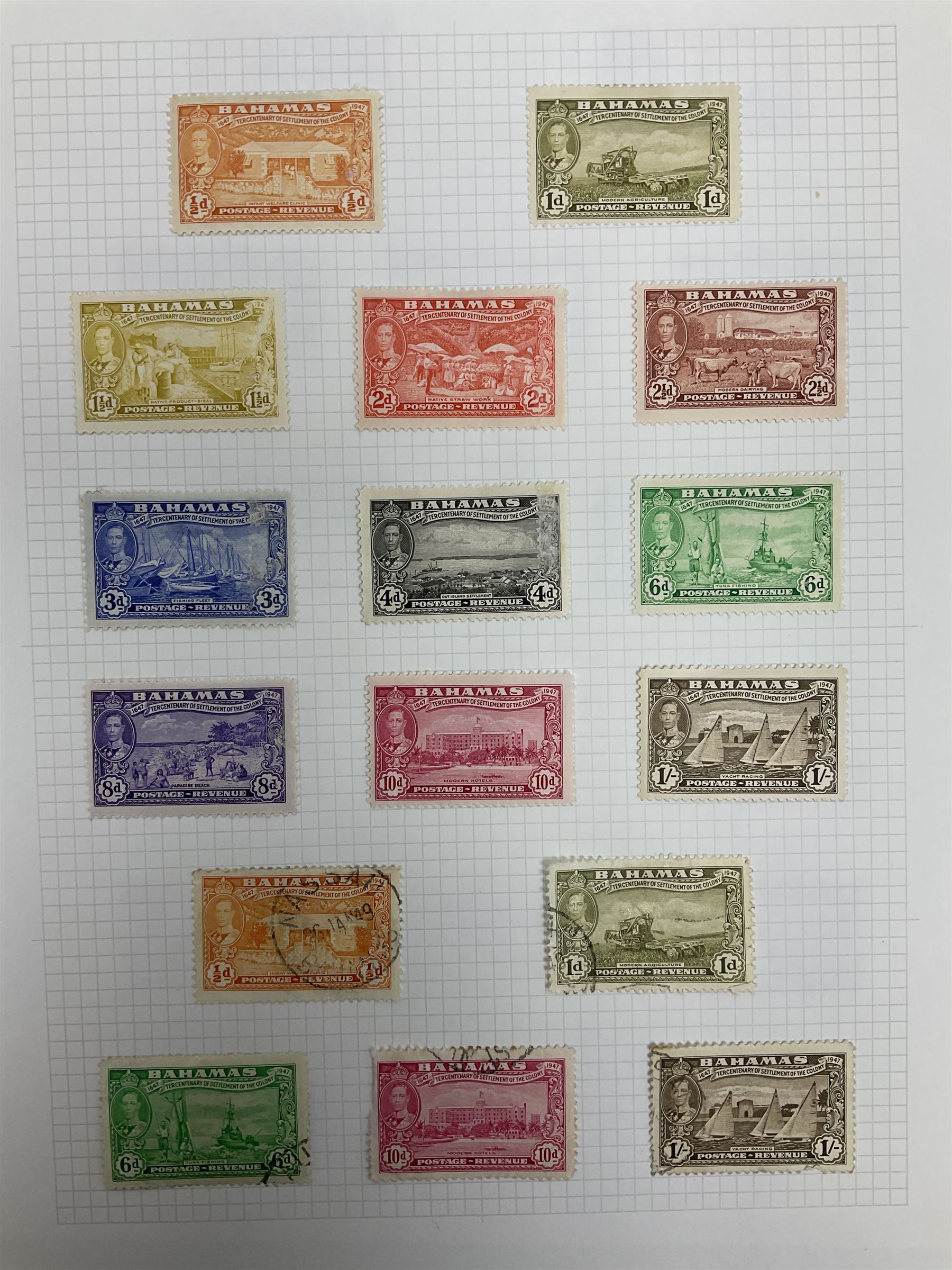 Antigua Queen Victoria and later stamps, including War stamp overprints etc and Bahamas Queen Victoria and later stamps, including Crown Colony, War Charity and other overprints etc, housed on pages