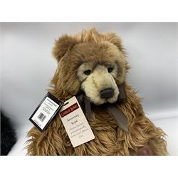 Five Charlie Bears, comprising limited edition Birthday Wojtek CB171840, limited to 4200, Anniversary Kojak CB161707, and Anniversary William CB151681, each designed by Isabelle Lee, Xavier CB620008, designed by Heather Lyell, and Anniversary Slothy Joe CB151558, all with tags 