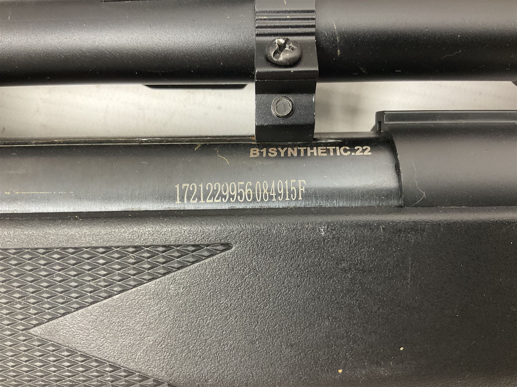 Crosman 760 .177 cal. Junior air rifle with under lever faux pump action and simulated wooden fittings; serial no.278047476, L90cm overall; and SMK B1 Synthetic .22 cal. Youth's air rifle with break-barrel action and 4 x 20 scope; serial no.1721229956084915F, L98.5cm overall (2)  NB: AGE RESTRICTIONS APPLY TO THE PURCHASE OF AIR WEAPONS.