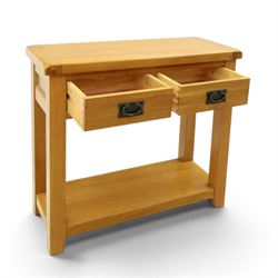 Oak Furnitureland - Contemporary solid oak console table, fitted with two drawers and full length under tier