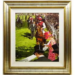 Sherree Valentine Daines (British 1959-): 'The Parade Ring', limited edition artist's proof on canvas signed and numbered 12/20, 64cm x 57cm
Provenance: with the DeMontfort Gallery, certificate verso 

