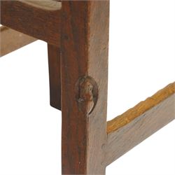 Mouseman - circa 1940/50's oak bar stool, square top with shaped apron carved with initial, raised on four tapering square legs, joined by rails, with carved mouse signature, by Robert Thompson of Kilburn, initialled with provenance from the Old Hall, Thornton-le-Dale, North Yorkshire, further info to follow