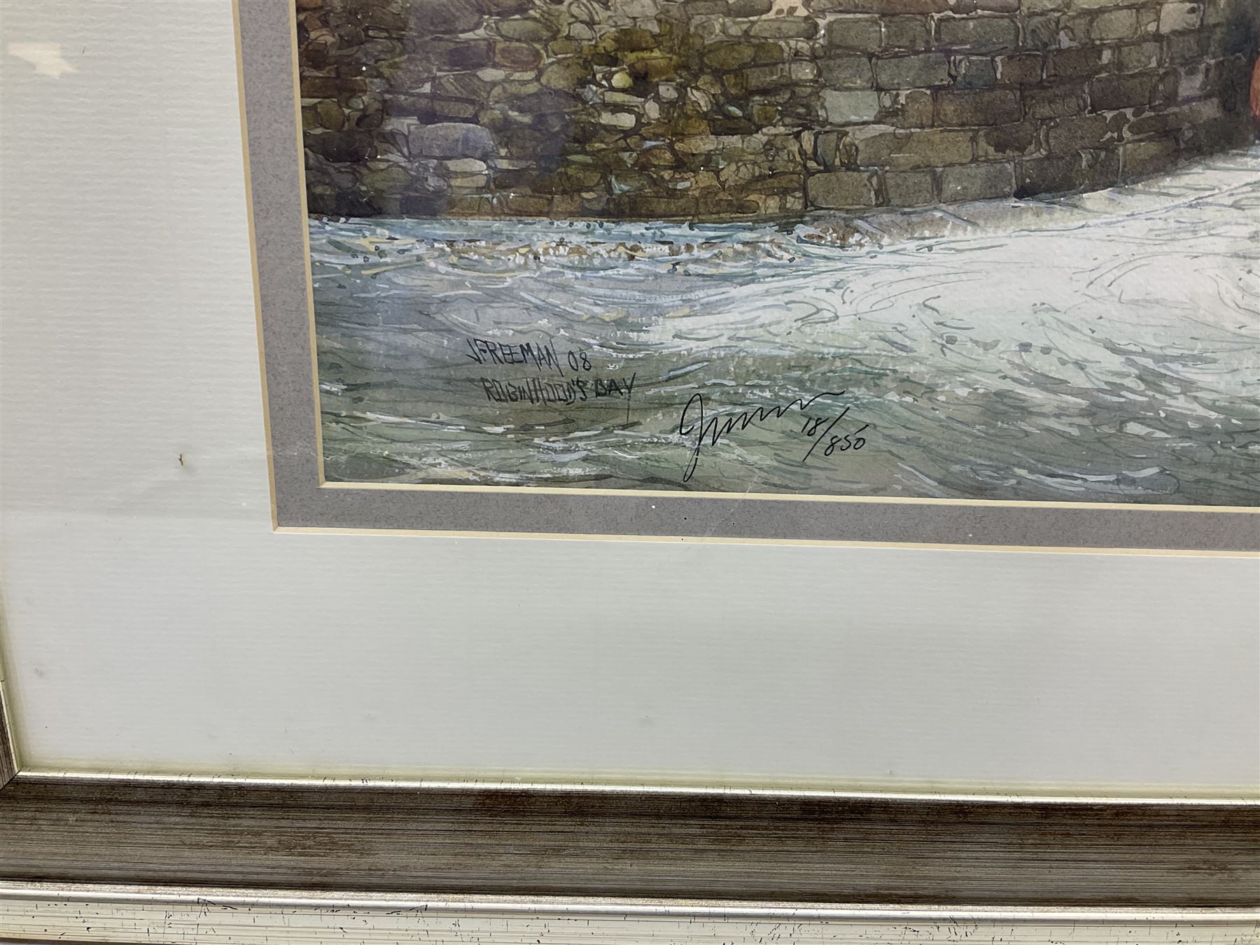 John Freeman (British 1942-): 'The Rescue' - the launch of the Whitby Lifeboat the Robert Whitworth at Robin Hoods Bay Jan. 1881,  limited edition colour print signed and numbered 18/850, 37cm x 54cm