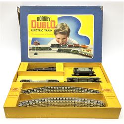 Hornby Dublo - three-rail EDG18 Tank Goods Train set with BR black 4MT Standard 2-6-4 tank locomotive No.80054, two wagons, brake van and quantity of track, boxed.