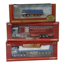 Eight diecast model lorries, comprising limited 1:50 scale Corgi Hauliers of Renown CC12831, two limited edition 1:76 scale Corgi Road Scene examples CC18301 Renault Magnum Curtainside and CC18105 Scania R Series Fridge and five 1:76 scale Exclusive First Editions, including Foden Artic Oval Tanker, Atkinson Artic Flatbed, Foden 4 Axle Flatbed, AEC Ergo 4 Axle Flatbed and AEC MkV Mandator Flatbed, all boxed