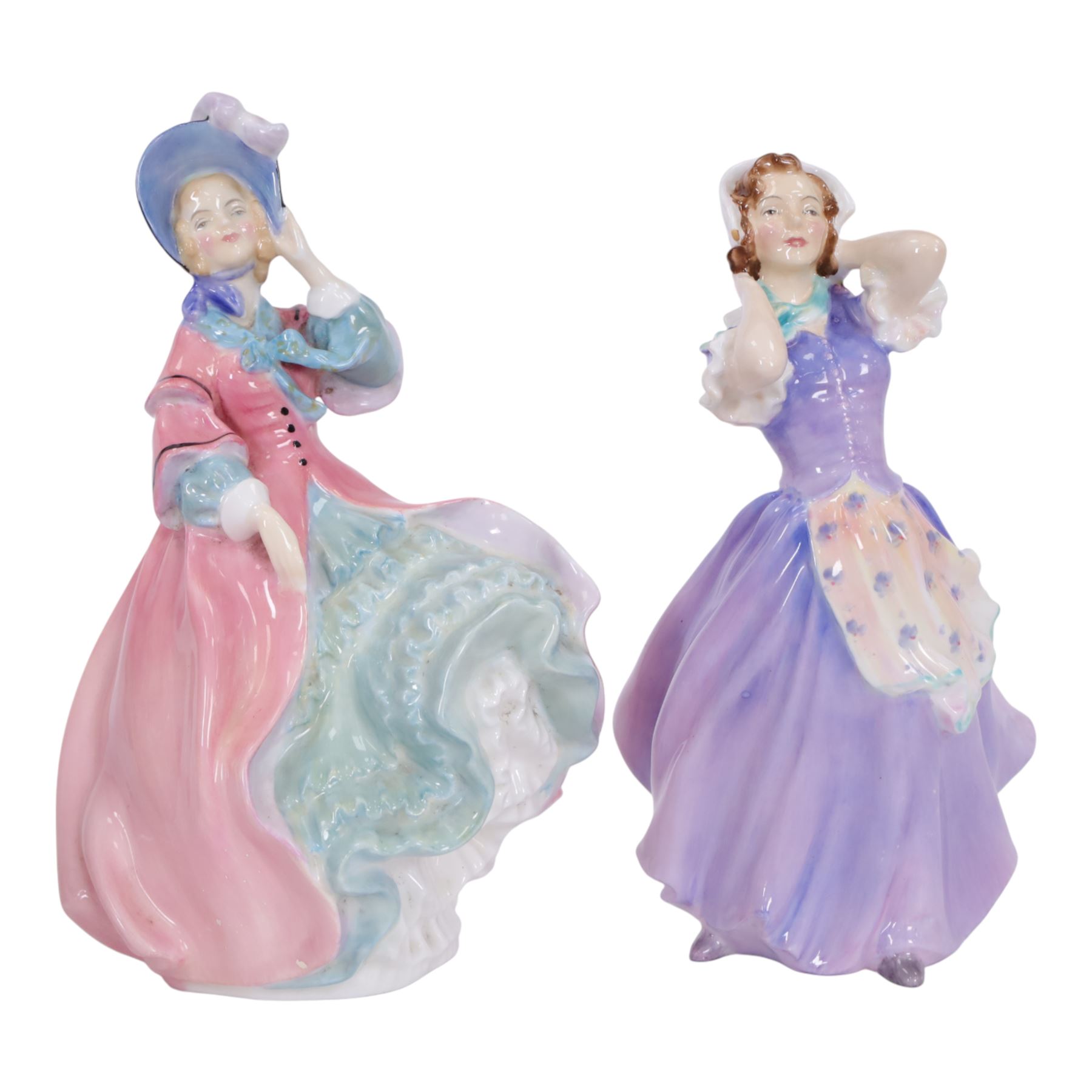 Five Royal Doulton figures, comprising Spring Morning HN1922, Betsy HN2111, Blithe Morning HN2065, Delight HN1772 and Daydreams HN1713