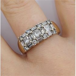 Scottish 18ct white gold princess, round brilliant and baguette cut diamond ring, hallmarked Edinburgh, makers mark U T, total diamond weight approx 1.30 carat
