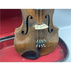 Late 19th century Saxony violin with 36cm one-piece maple back and ribs and spruce top; bears label 'Josef Klotz in Mittenwalde Anno 1795' L60cm overall; in ebonised wooden 'coffin' case