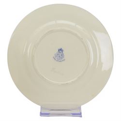 Four Royal Worcester hand painted ornithological plates, by W Powell, painted with a 'Chaffinch', 'Robin' 'Swallow' and 'Grasshopper Warbler', each named verso and bearing printed mark, D15cm 