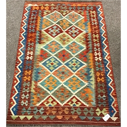  Choli Kilim vegetable dye wool rug, repeating border, geometric patterned field, 158cm x 104cm mao1407  