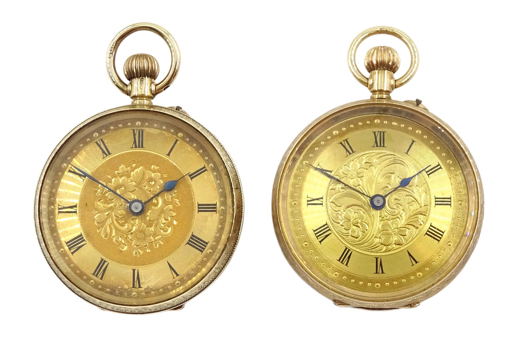 9ct gold open face ladies keyless lever fob watch, London import marks ...