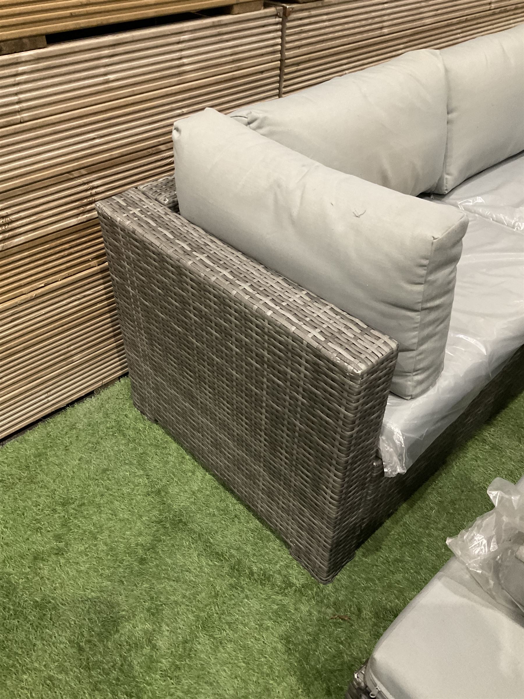 Rattan garden sofa set, with spare cushions  - THIS LOT IS TO BE COLLECTED BY APPOINTMENT FROM DUGGLEBY STORAGE, GREAT HILL, EASTFIELD, SCARBOROUGH, YO11 3TX