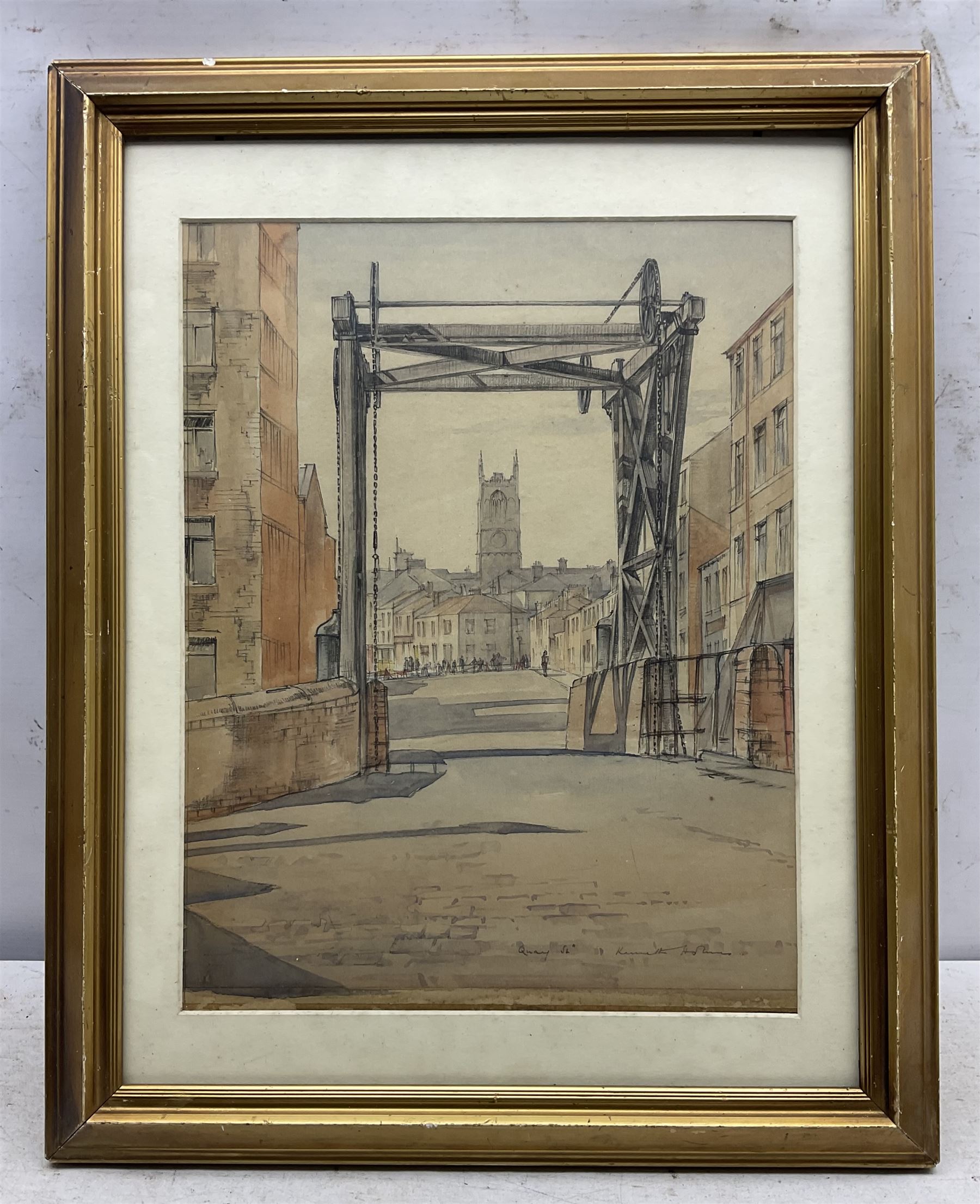 Kenneth Holmes (British 1902-?): 'Quay Street', watercolour signed and titled 37cm x 29cm 