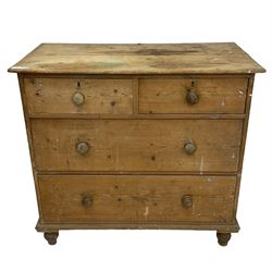 Victorian stripped pine chest, fitted with two short and two long drawers, on turned feet