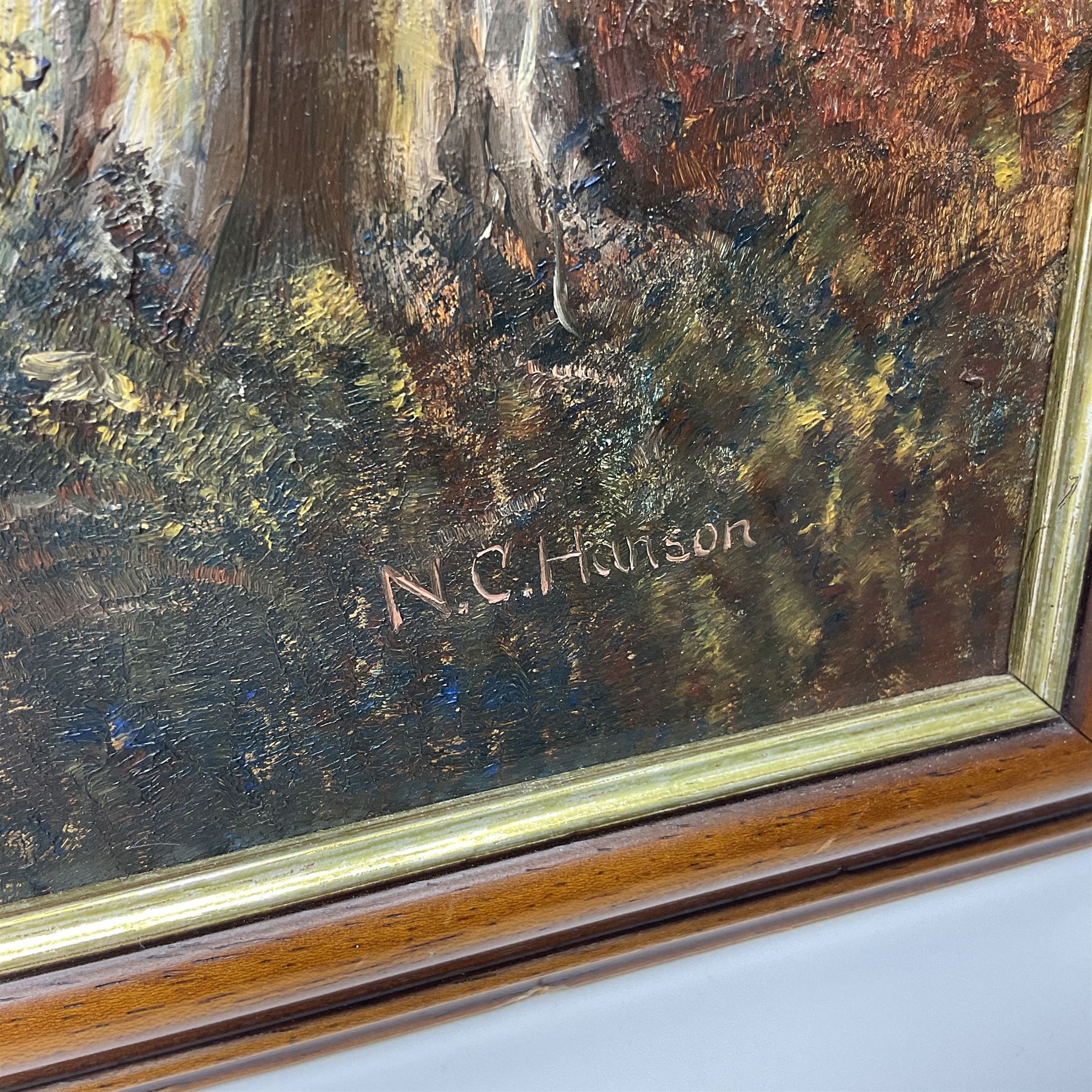 N C Hanson (British 20th century): Pair of oil on board North Yorkshire Moors landscapes signed, largest 66cm x 56cm (2)