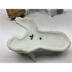 Four Lladro figures, including Girl With Cockerel no 4591, Gres Lonely no 2076 etc together with Nao figure 