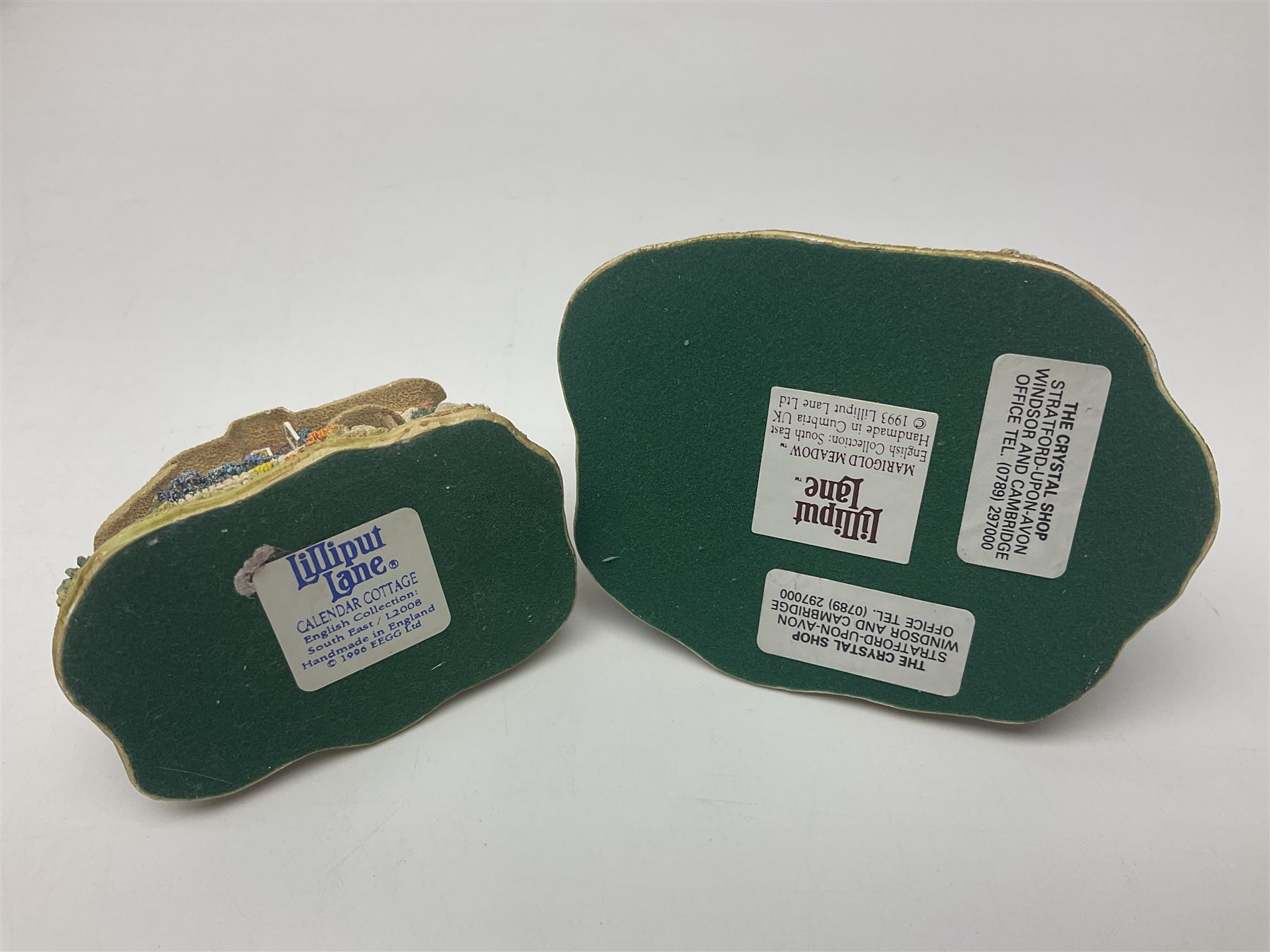 Ten Lilliput Lanes, comprising from Midlands Region Witham Delph, Jun and Disorderly, From South West Region Puffin Row, Moonlight Cove, The Cuddy, and from South West Region, The Rustlings, Saxton Cottage (1988), Marigold Meadow, Calendar Cottage and Little Lupins, all with boxes and deeds 